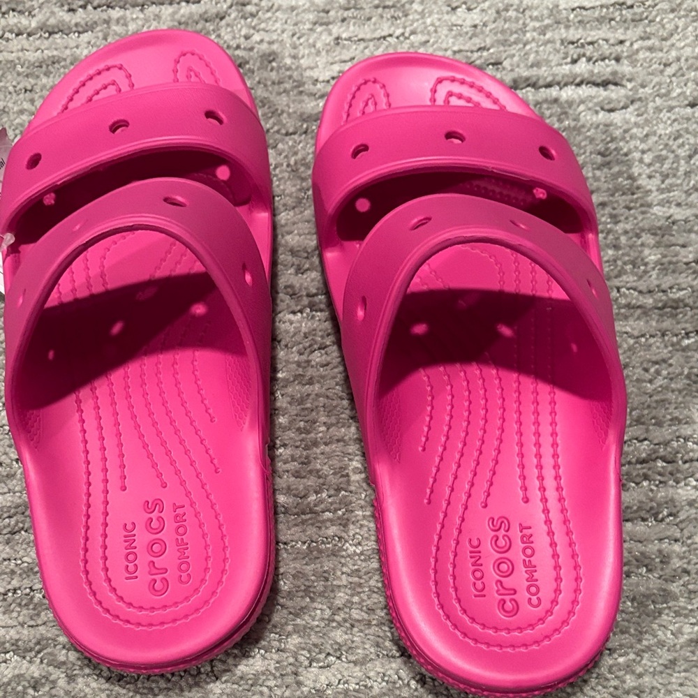 CROCS Vibrant Pink Slide Sandals size 7 - Picture 2 of 4
